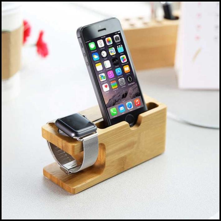 Terlaris Docking Phone Holder Stand Dock Kayu Apple Watch Dudukan Hp Smartwatch
