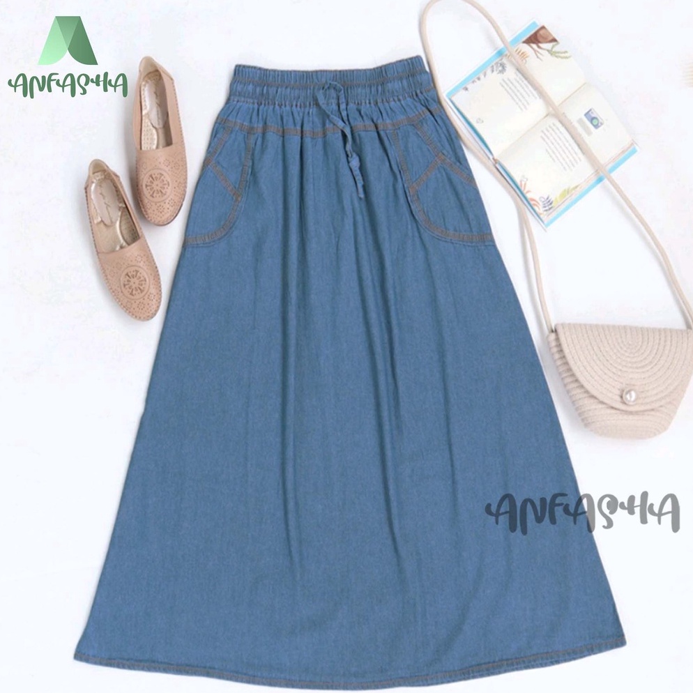 TERPERCAYA. Rok Jeans Panjang Model A Polos Terlaris - Rok Jeans Model A Standar Termurah BY TOKO AN