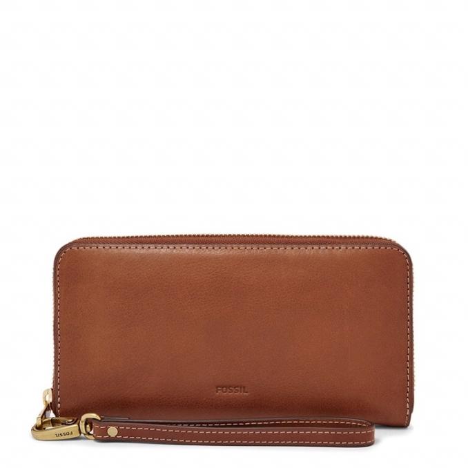 Dompet Wanita Fossil Emma RFID Large ZIP Clutch Brown