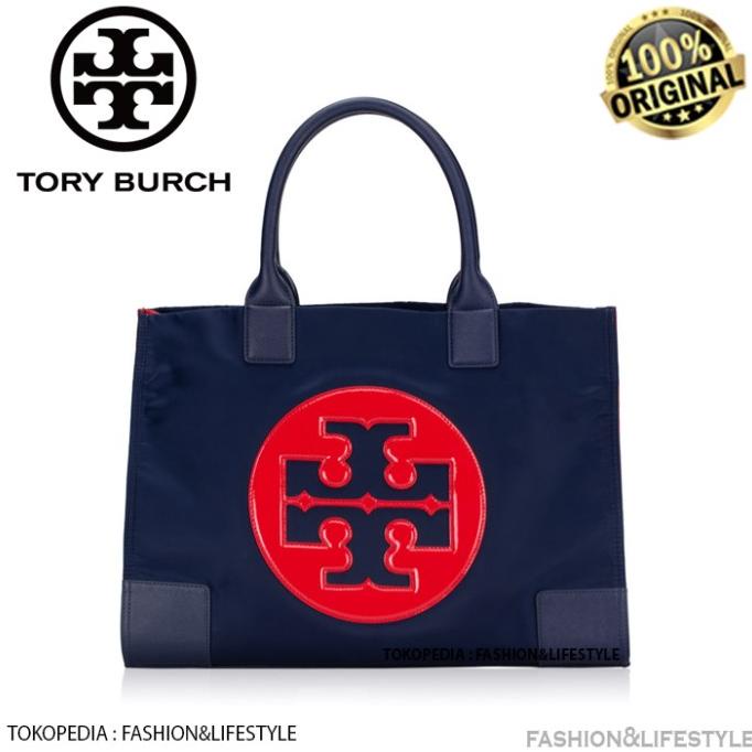 Tory Burch Ella Tote Nylon Colorbloack Royal Navy Tote Bag Original
