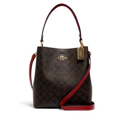 TAS COACH WILLOW BUCKET BAG SIGNATURE COATED CANVAS RED ORIGINAL COACH