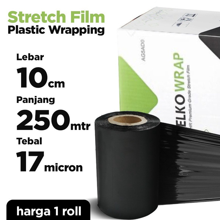 

61 PLASTIK WRAPPING / STRETCH FILM BLACK HITAM 10 CM x 250M X 17um Best Produk