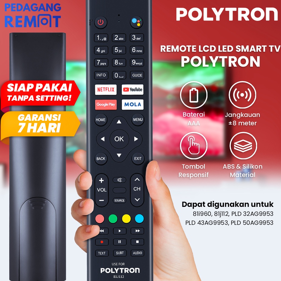 ✤RMp Remot Remote TV Polytron LCD LED Android Smart TV 81i960 PLD 32AG9953 PLD 43AG9953 PLD 50AG9953