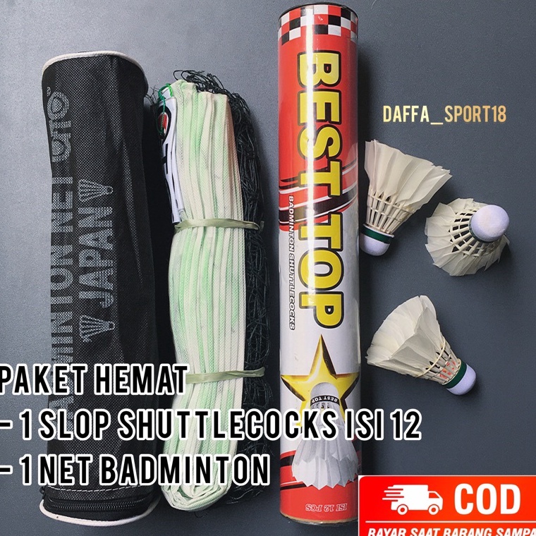 zujs -76 Paket Hemat 1 Net / Jaring Badminton Bulutangkis Dan 1 Slop Shuttlecocks Isi 12 78