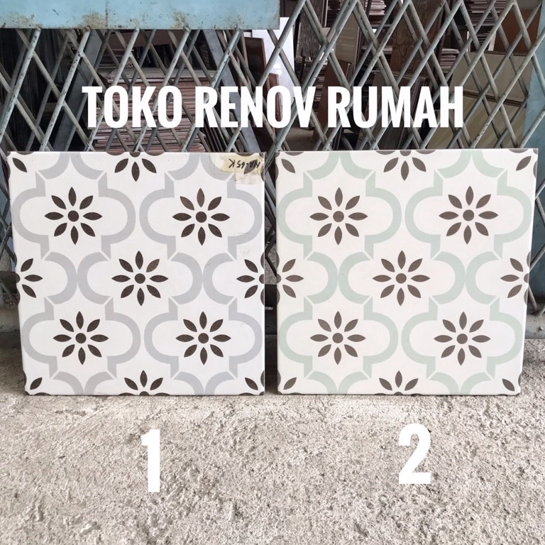 Terkini.. keramik lantai 40x40 putih motif batik vintage / keramik dapur/ keramik teras/ keramik tan