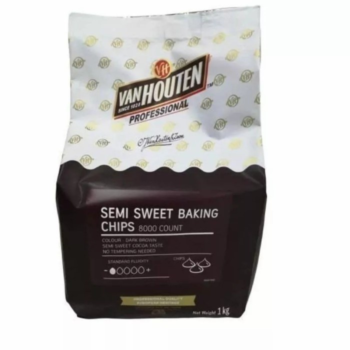 Terlaris Van Houten Semi Sweet Baking Chips / Dark Chocolate Chips 1 Kg