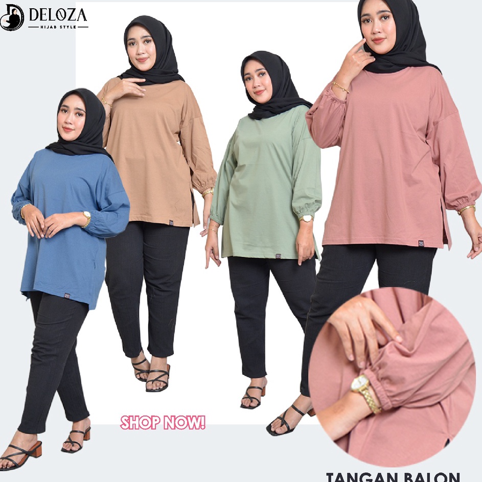 BRANDS FESTIVAL Top Deloza Oversized Tangan Balon Kaos Polos Wanita Jumbo serbuuu 