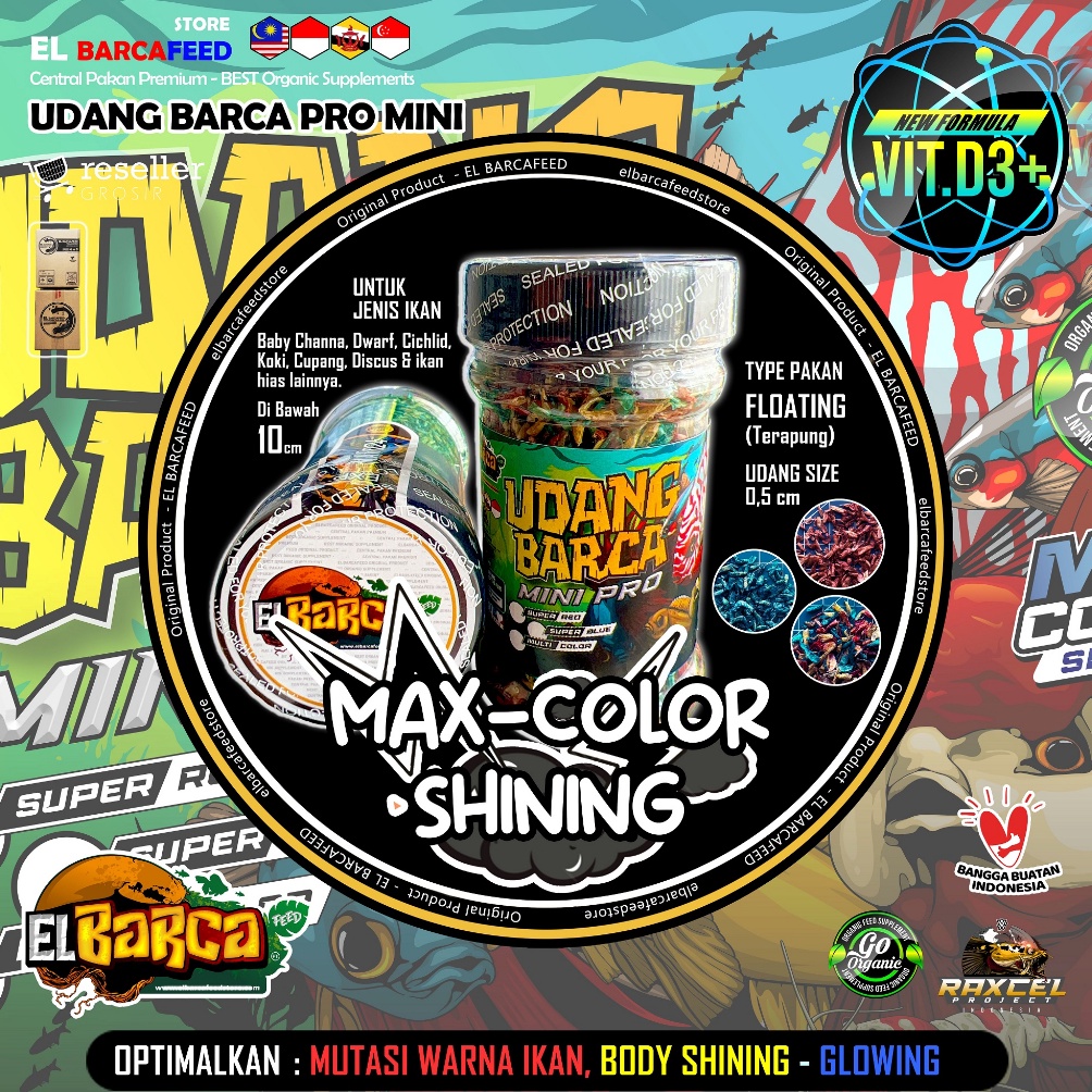 Ramadhan Model UDANG BARCA PRO MINI Untuk Ikan bawah 10 cm (MAX COLOR BOOSTER) 30gr - EL BARCAFEED  