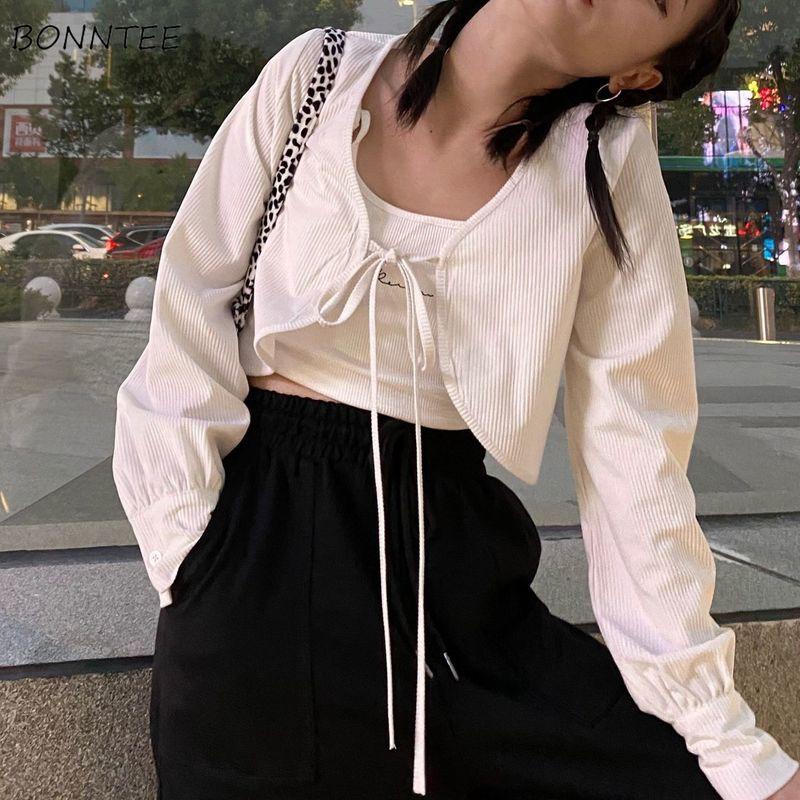 ❤Cardigan Women Lace Up Loose Cropped Student Sweet Cute Leisure Simple Comfortable Summer Sun-proof