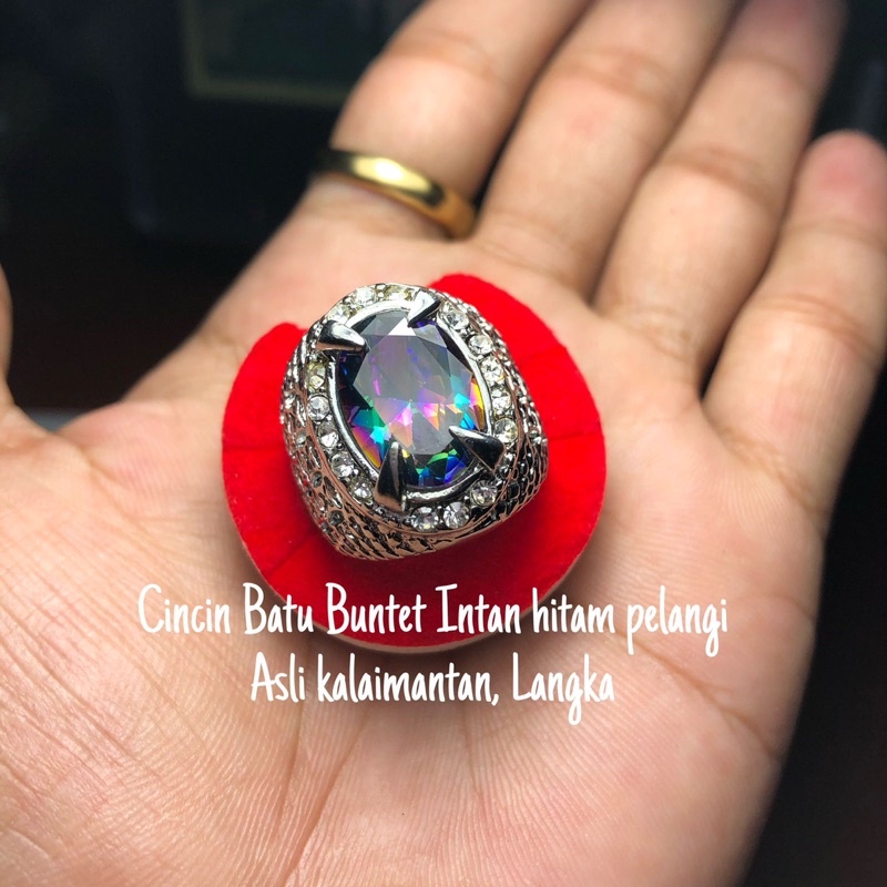 Cincin Batu Buntet Intan Hitam Pelangi Asli Kalimantan