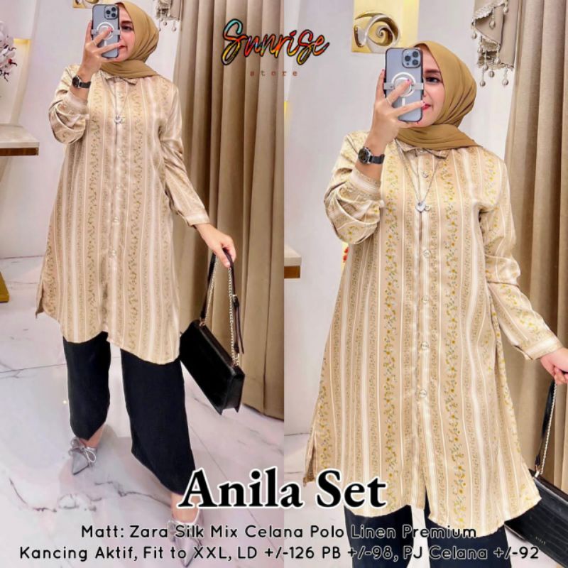 ANILA SET / SETELAN TUNIK STRIPE CELANA POLOS ORI SUNRISE