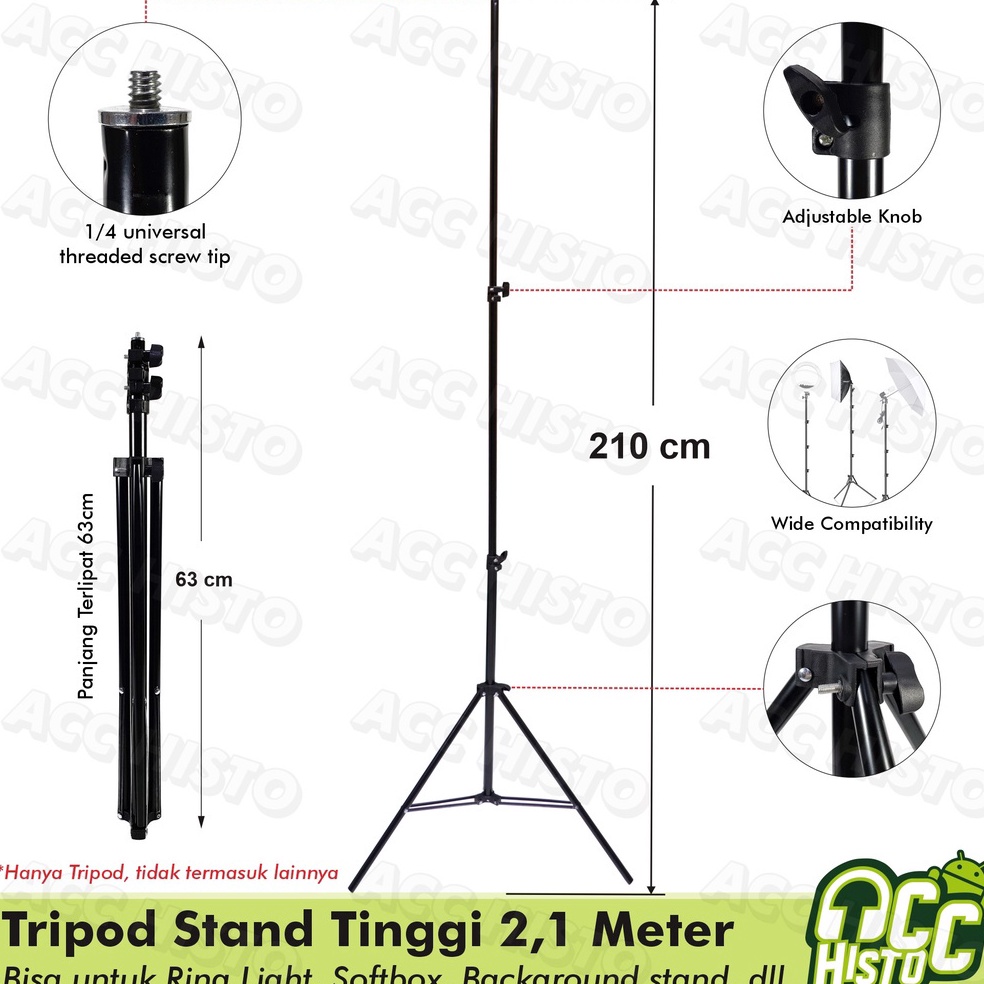 ✎|Kirim LangsungStudio Light Stand Tripod 2,1 Meter - Tinggi 2m / 210 cm for Ring Light, Softbox, Payung, Background, Lampu Flash, Kamera, Hp❃