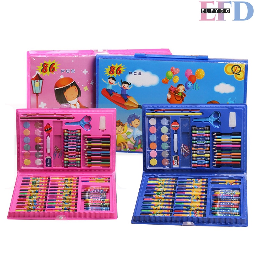 

®|#SaleELFYDO CRAYONSET86 Crayon Set Isi 86 Pensil Warna Cat Air Alat Lukis Karakter Stationary Color Pencil ❃