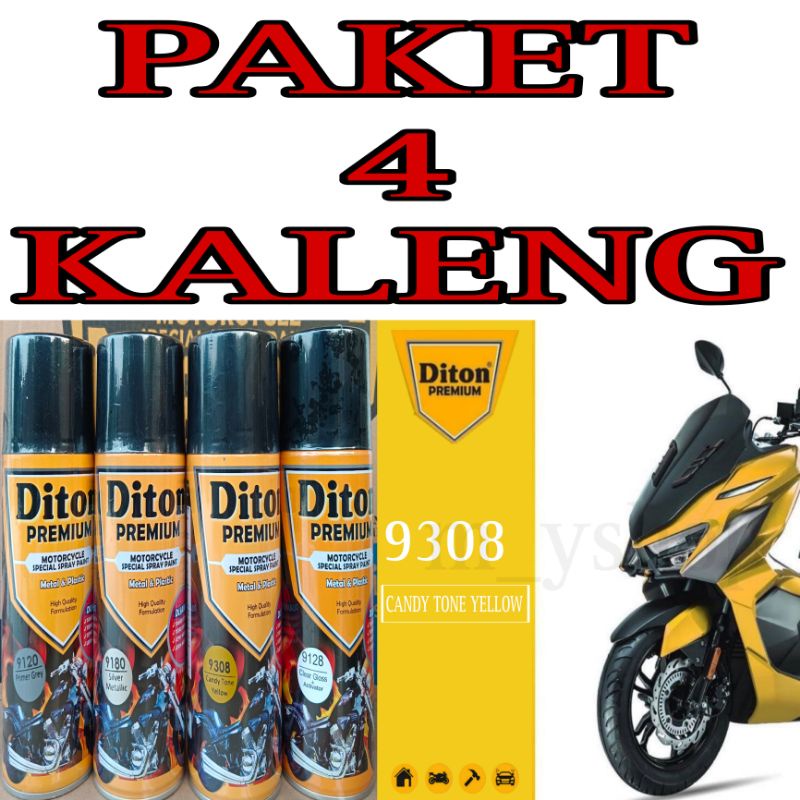 PAKET 4 KALENG pilok pilox cat semprot diton premium CANDYTONE YELLOW 9308 400cc kuning bening kuning emas metallic kuning metalic