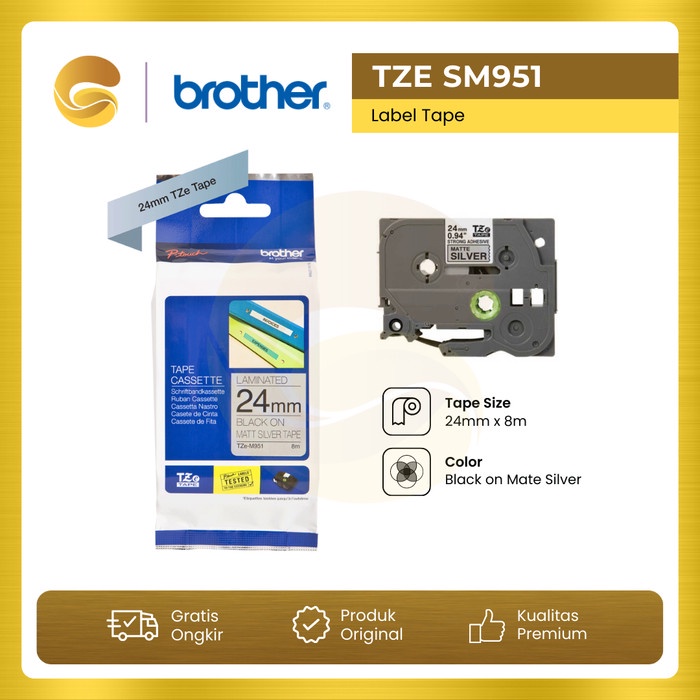 

BROTHER Label Tape TZE SM951 Strong 24mm Black On Matte Silver