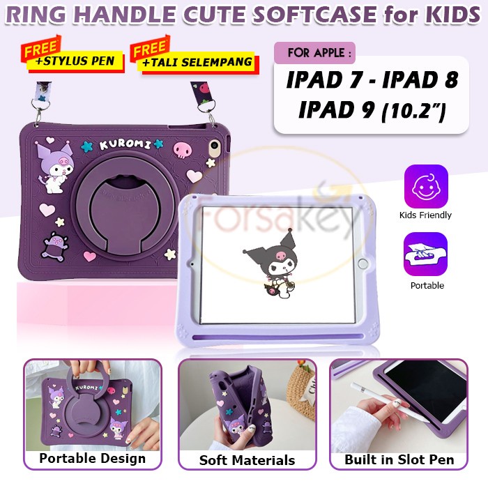 Terlaris Ipad 7 8 9 10.2" Kids Cute Soft Case Casing Cover Anak Pencil Holder