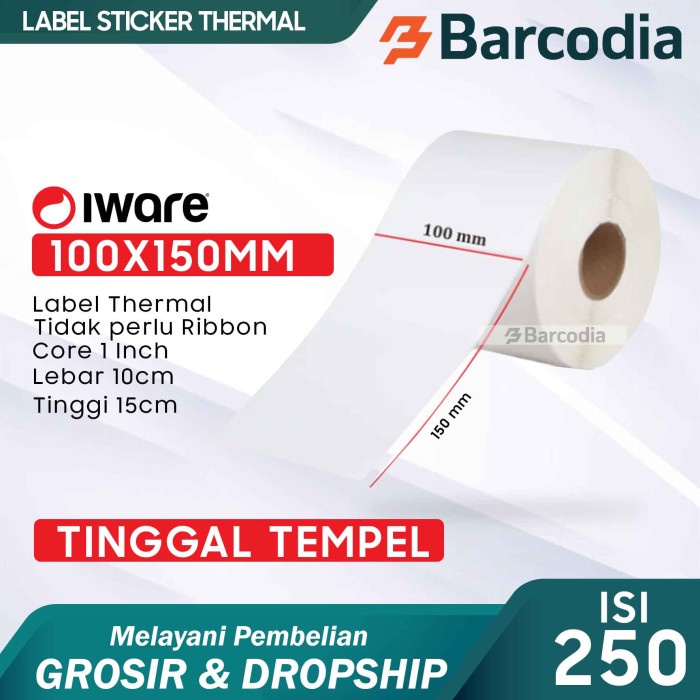 

Terlaris Kertas Label Barcode Thermal 100 X 150 Mm