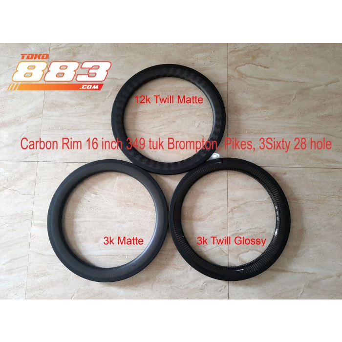 Terlaris Carbon Rim 16 Inch 349 28 Hole Tuk Brompton Pikes 3Sixty