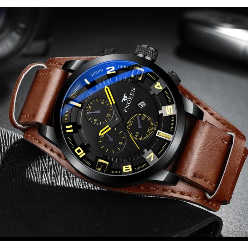 Arjun- JAM TANGAN PRIA FNGEEN ORIGINAL JAM007B7 MOINES MURAH KULIT COKLAT COWOK BRANDED KOREA PARIS 