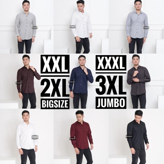 Kemeja Lengan Panjang Pria Polos Big Size XXXL TripleXL 3XL Jumbo