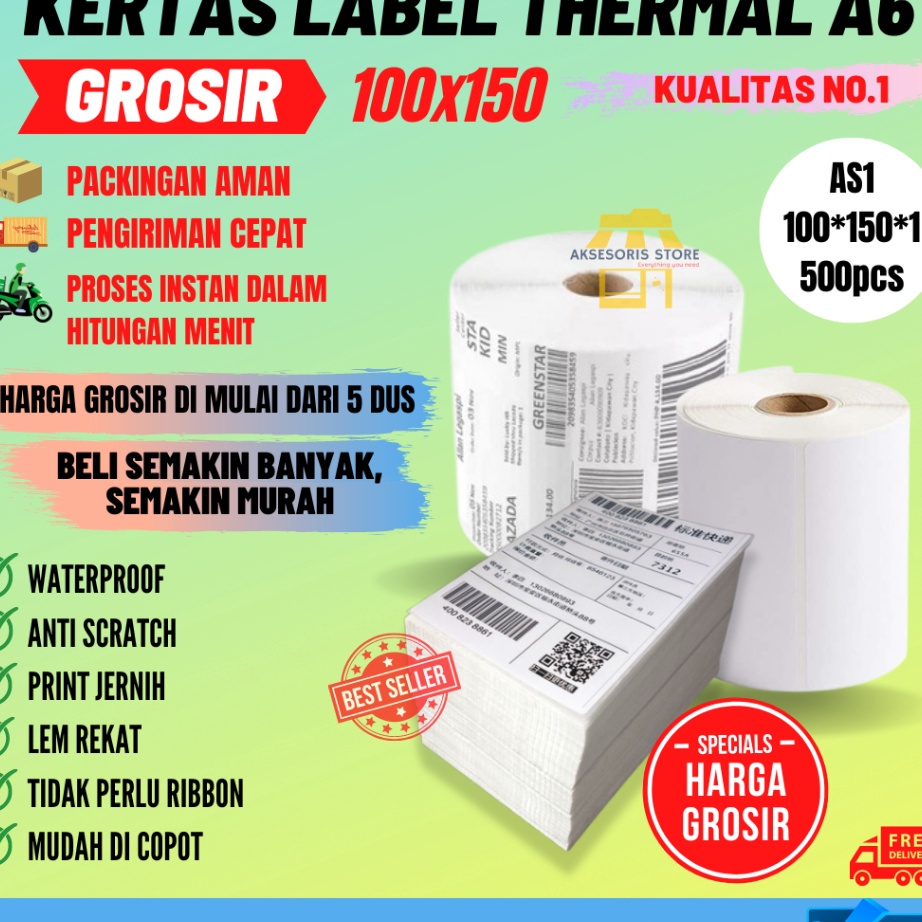 

ぼ M 7141 GROSIR KERTAS THERMAL LABEL STICKER 350PCS 500PCS UKURAN A6 100X150 Stok terbaru ♛