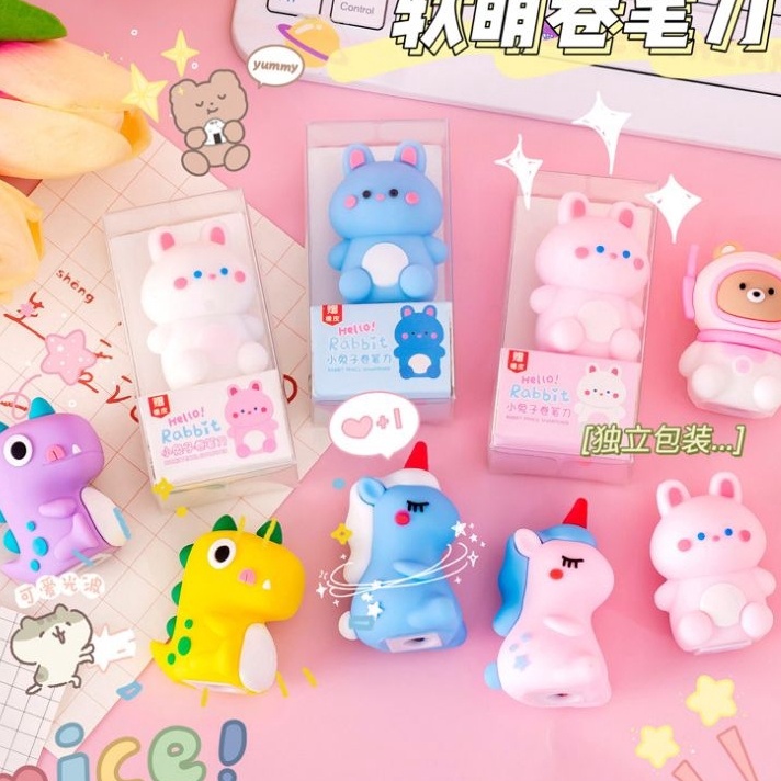 

KLHC6519 ✔✔SALE✔✔ Rautan Pensil Dan Penghapus/Peraut Pensil Dengan Karakter Dino/Bear/Space