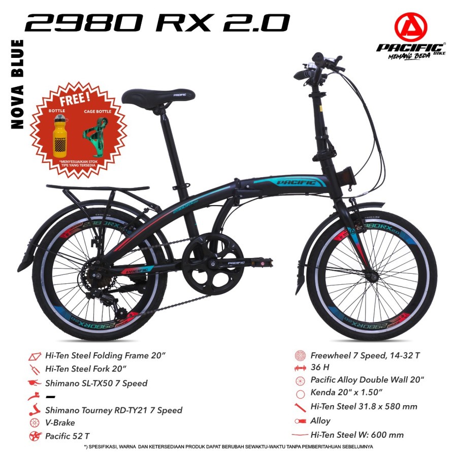 sepeda lipat 20 PACIFIC 2980 RX 2.0 Original Garansi 5 Tahun