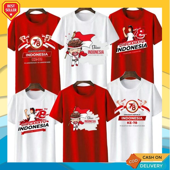 Kaos Kemerdekaan 2023 Dewasa Anak Couple Jumbo 17An Atasan Hut Ri Ke 78 Kerah Lengan Panjang Merah P