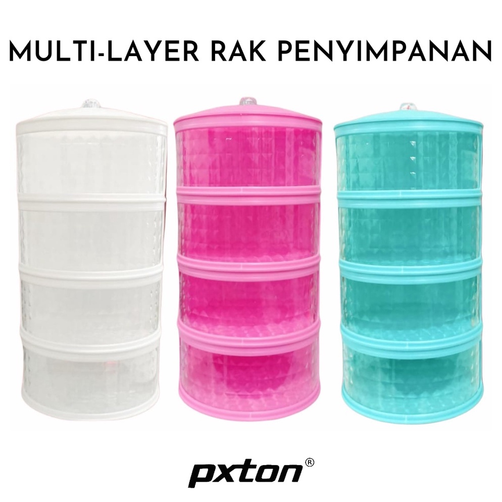 TERLARIS. PXTON - Multilayer Rak Plastik Penyimpanan Tempat Makanan / Food storage 4 susun / tudung 