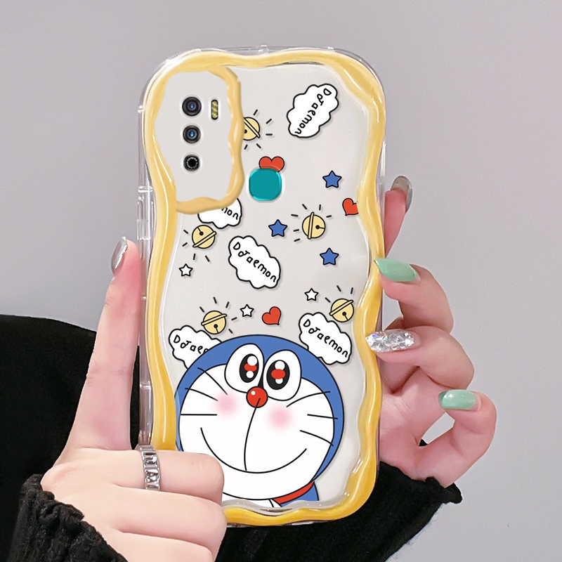 Casing Ponsel untuk Infinix Hot 9 Pro Hot 8 Pro Hot 9 Play Hot 12 Play NFC Hot 11 Play Hot 10 Play Tecno Spark 4 Case kartun Doraemon desain baru HP kamera transparan Casing ponsel pinggir gelombang tekstur lembut Kesing penutup pelindung silikon Softcase