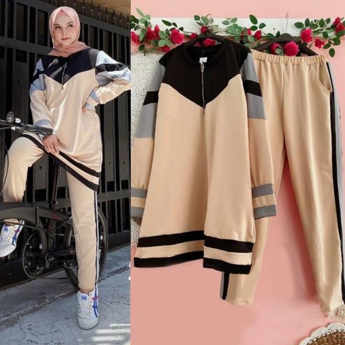 setelan jumbo sepeda wanita muslimah/baju setelan olahraga muslim set