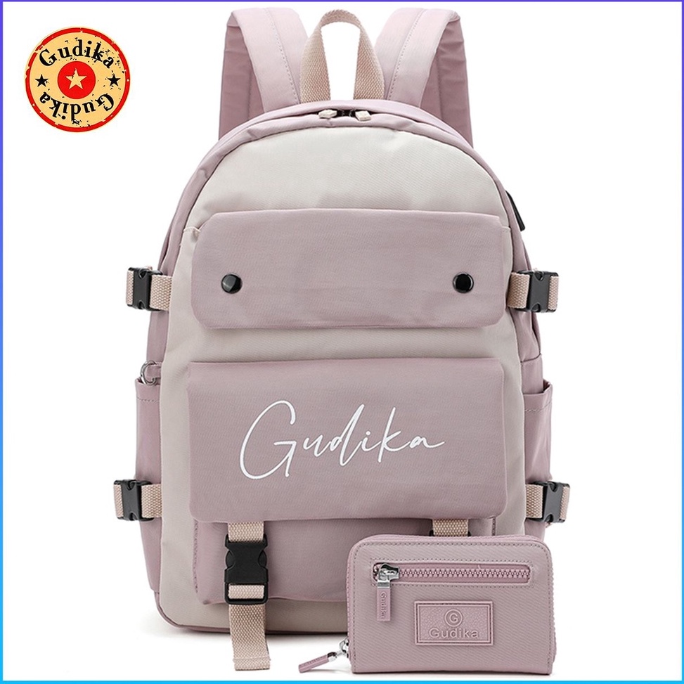Best Seller.. GUDIKA 5222 - Tas Ransel Laptop USB Set Dompet Wanita Pria Kekinian Import Original Te