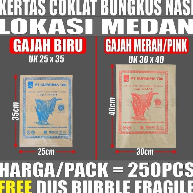 

New Kertas Coklat Bungkus Nasi Gajah Merah Besar N Biru Kecil /Pack Medan