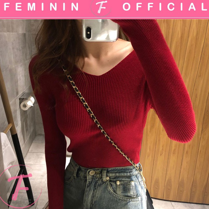 SALE TERBATAS!. Feminin Atasan Wanita Bahan Rajutan / Rajutan Lengan Panjang Slim Ketat Hangat Botto