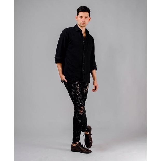 MENARIK. LOD.DENIM - Celana Jeans Panjang Denim BLACKSABLE BIKER