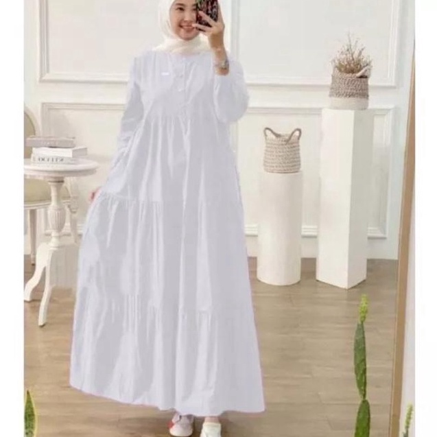 Promo Gamis Putih Wanita terbaru 2023 murah modern elegan KIRANIA MIDI dress Bahan MOSCREPE PREMIUM HQ murah//Baju wanita kekinian dan terlaris midi dress polos BISA COD