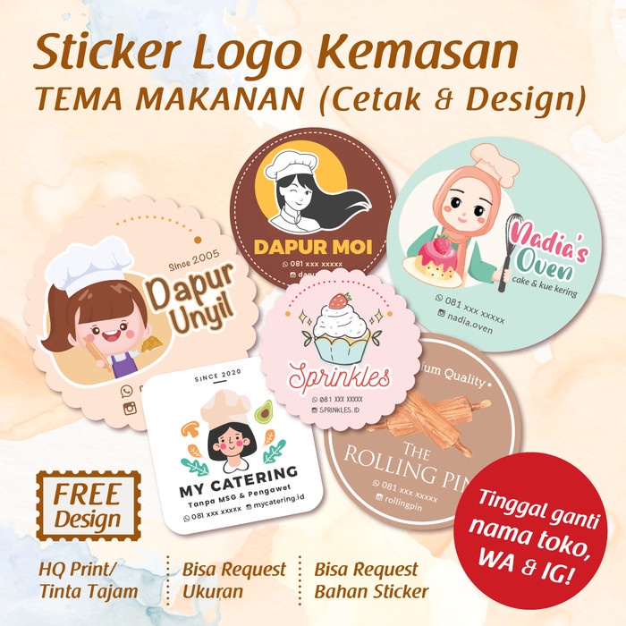 

[Isi 45-150pcs]Sticker Logo Makanan/Cetak Sticker Logo/Cutting Sticker