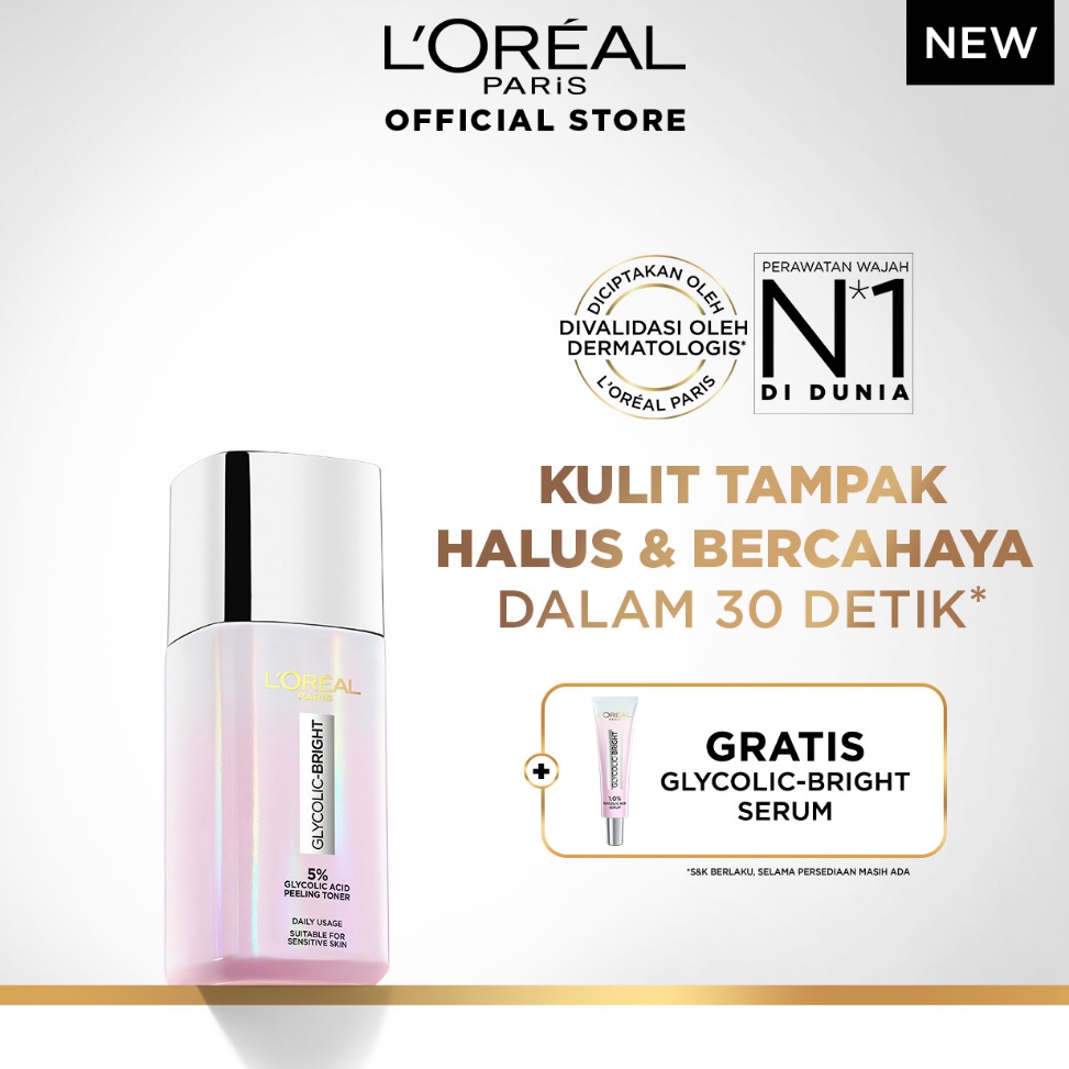 Id r8R2d L’Oréal Paris Glycolic Bright Peeling Toner - 65ml (Untuk Kulit Tampak Halus Bercahaya)