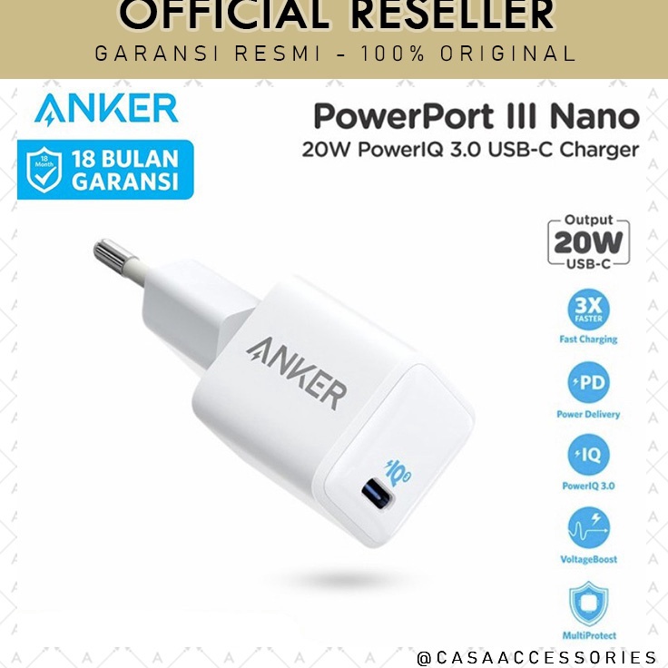 Terbaru Anker Powerport III Nano - Wall Charger 20W PD - A2633 - Garansi Resmi