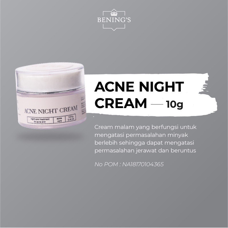 Acne Night Cream (R1) Bening Skincare Cream Malam Jerawat Dan Beruntus Benings Clinic