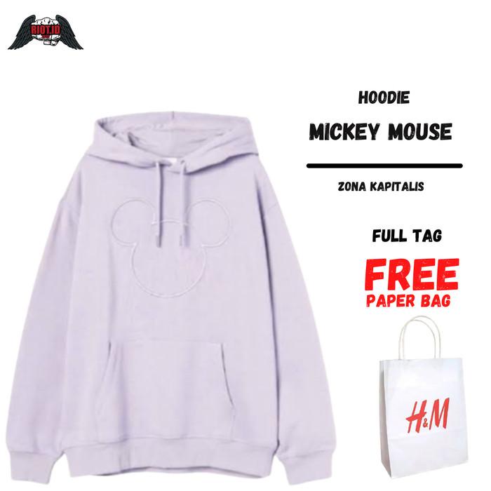 HOODIE H&M MICKEY MOUSE DISNEY PINK FREE PAPER BAG PRIA WANITA HNM