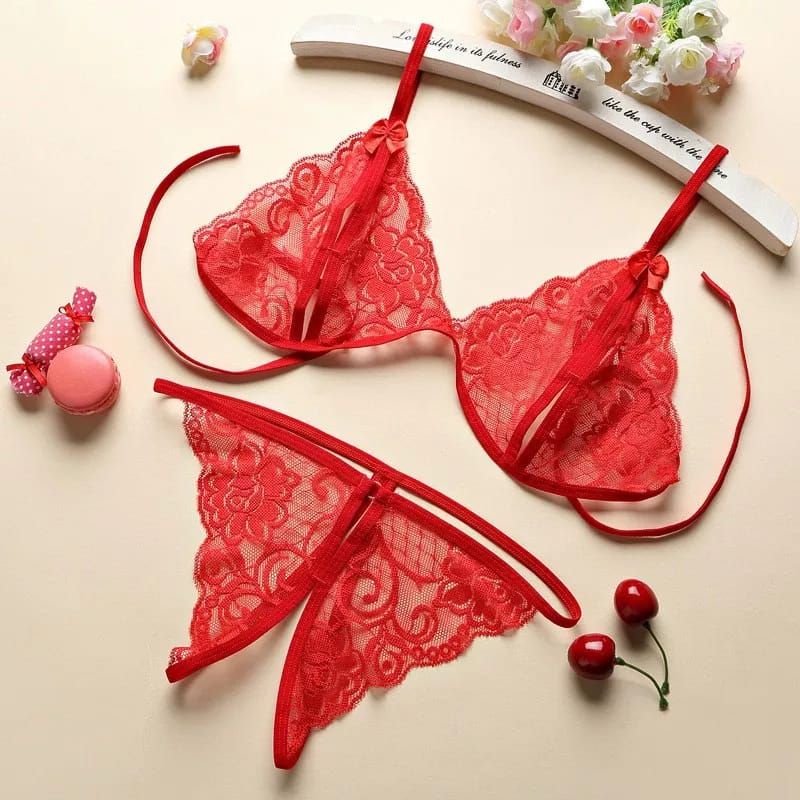 QLE133 Lingerie Bra Set Transparan Gstring Open bra