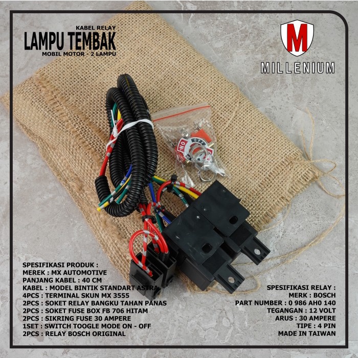 Kabel Relay Set Lampu Tembak / Sorot / Led Mobil Motor 2 Mode High Low
