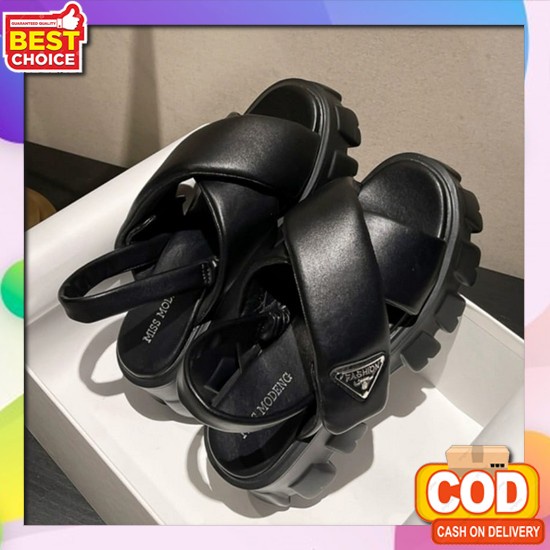 Sandal Wanita Tali Silang Wedges Import Remaja Selop Premium K2F5 Karet Kekinian Fashion Tertutup Pe