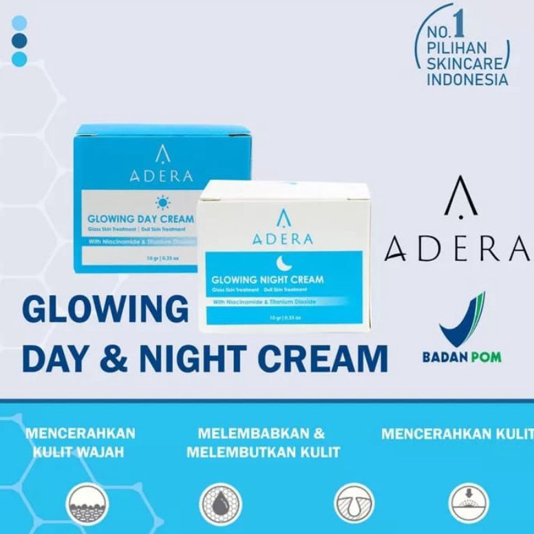 Promo Paket Skincare Adera Serum Dan Cream Siang Malam Memutihkan Kulit Wajah (BPOM) edfdl