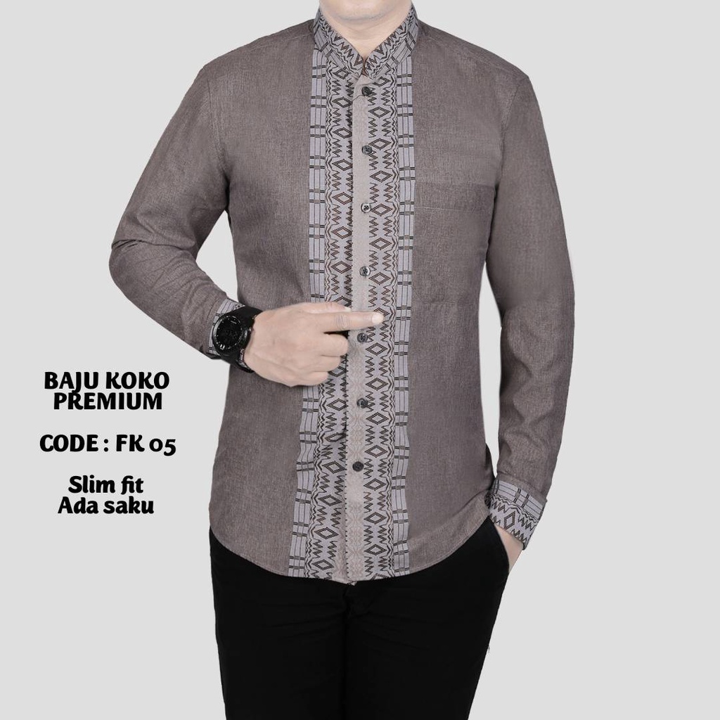 BAJU KOKO PRIA SLIM FIT KEMEJA KOKO LENGAN PANJANG FK05