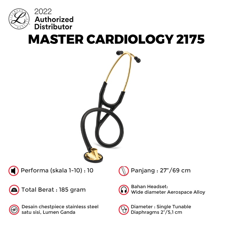 3M Littmann Master Cardiology Stethoscope / Stetoskop - BLACK / BRASS - 2175
