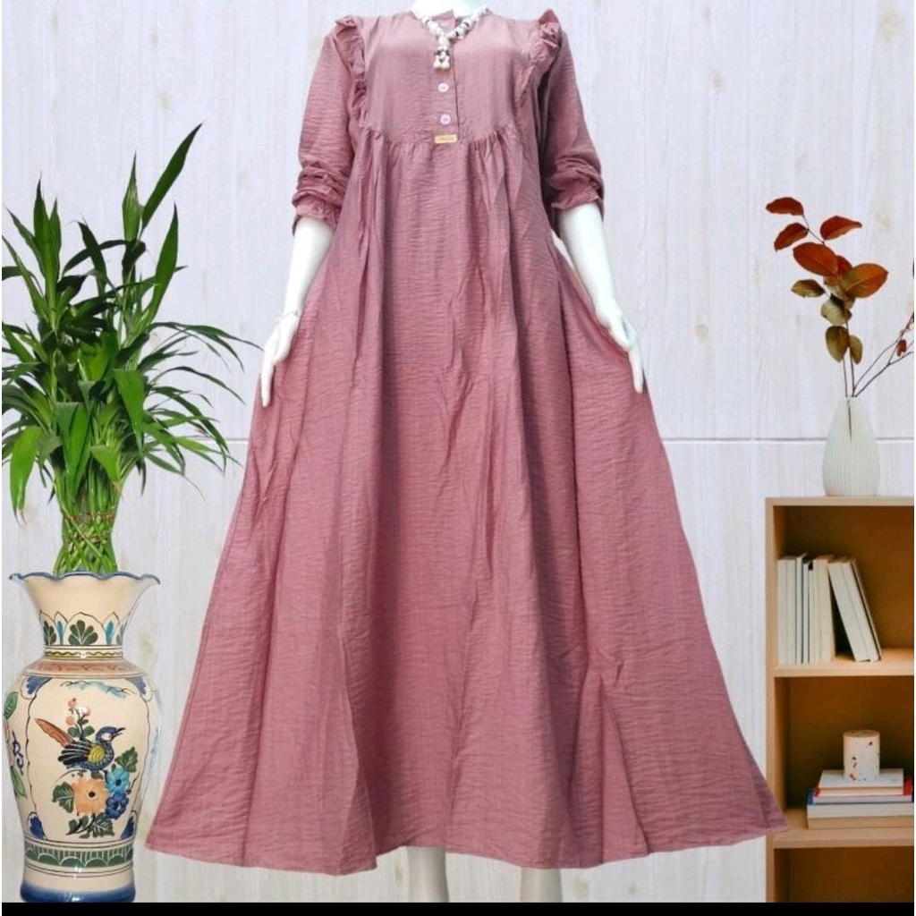 Gamis Slavina Polo Linen Rempel Dada/Gamis Linen Rempel Kekinian