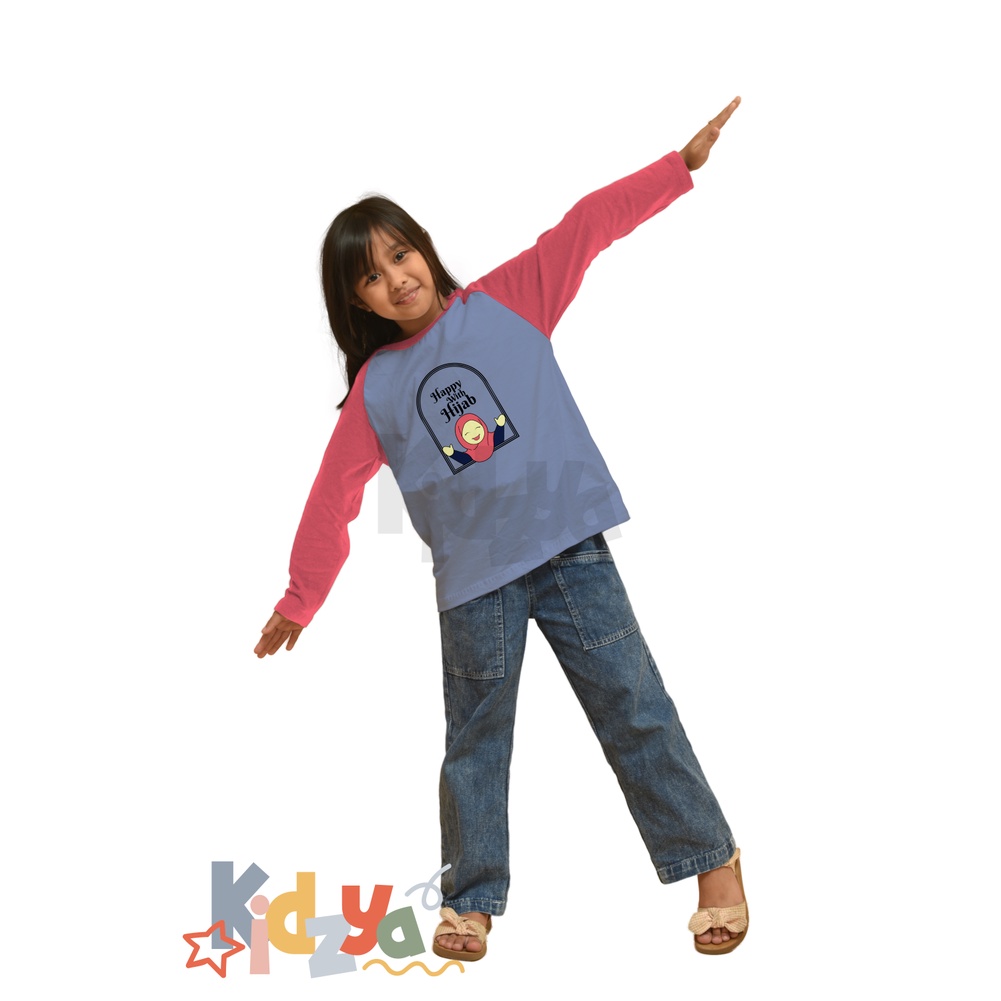 Baju Kaos Raglan Anak Muslim Panjang UNISEX - Happy With Hijab - KIDZYA