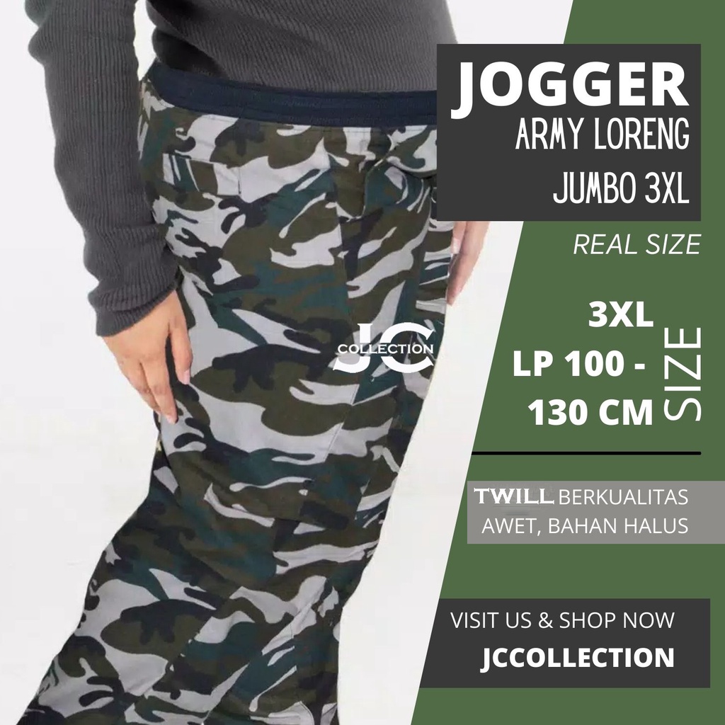 Celana Panjang Wanita Jumbo Jogger Army Loreng Wanita Big Size Long Pants - JCCollections